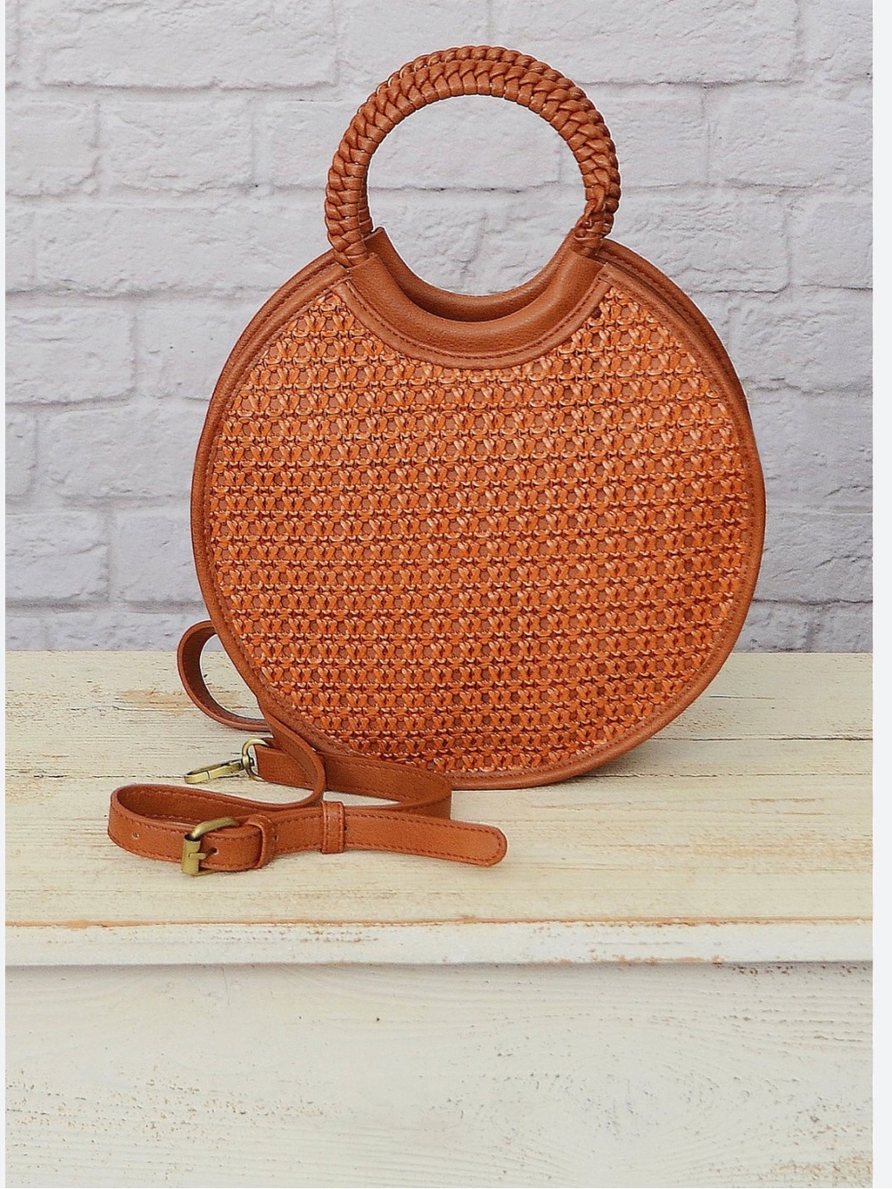 Anthropologie Woven Round Tote Bag - Brown - Picture 4 of 6